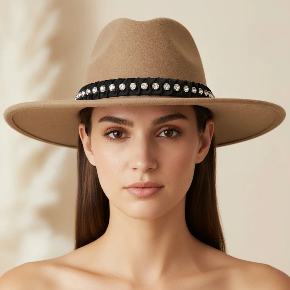 Glitzy Bella Tan Cowboy Hat | Wool & Synthetic, One Size